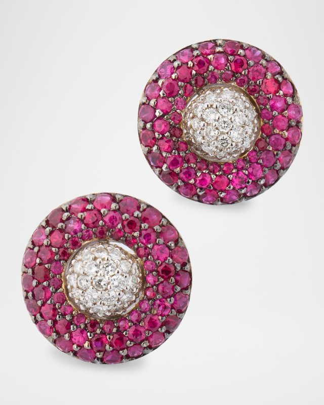 18K White Gold Diamond and Ruby Earrings